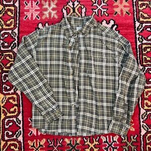 L.L. Bean Men's Casual Plaid Flannel Shirt - Olive and Beige